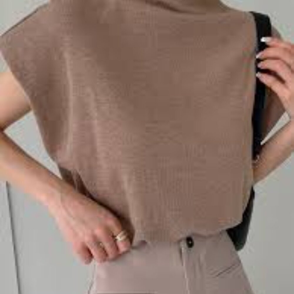 Jodifl Women's Brown Sweater oversized Tunic Funnel neckline M